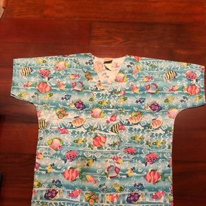Cute Fishes Scrub Top by Cottonality Size Small
